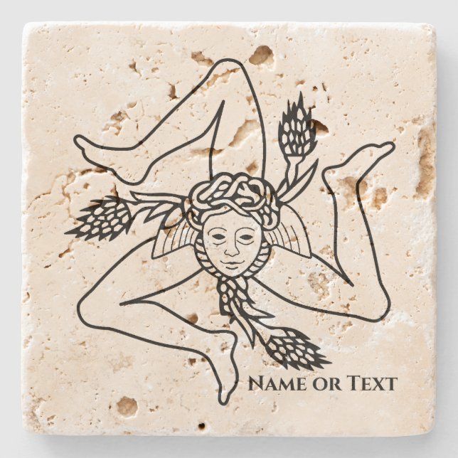 Dessous-de-verre En Pierre Sicilienne Trinacria Votre nom ou votre texte (Devant)