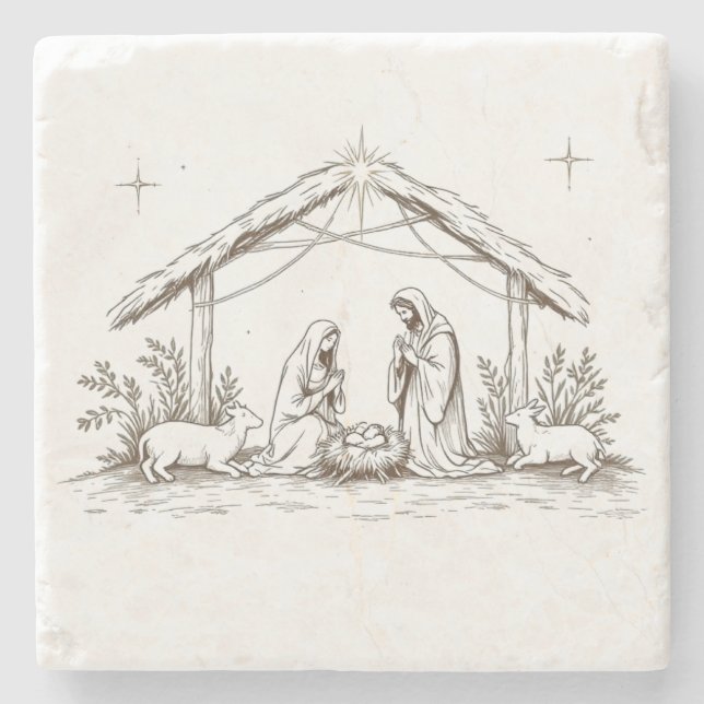 Dessous-de-verre En Pierre "Silent Night Nativity  (Devant)