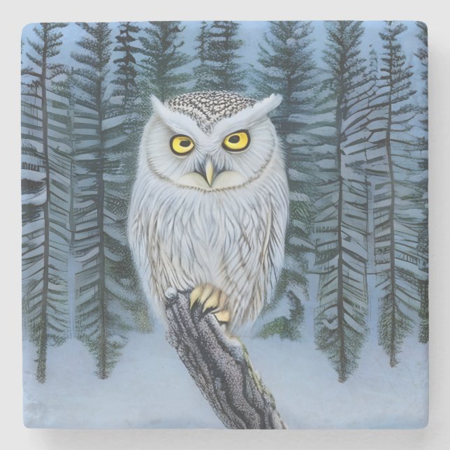 Dessous-de-verre En Pierre Silent Watch - Northern Winter Woods Grey Owl (Devant)