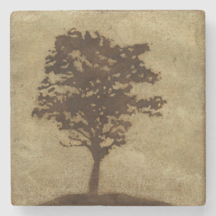Dessous-de-verre En Pierre Silhouette d'arbre sur l'arrière - plan en bronze