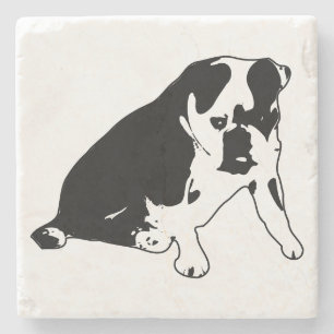 Dessous-de-verre En Pierre Silhouette de Bulldog Minimaliste en Art Noir et B
