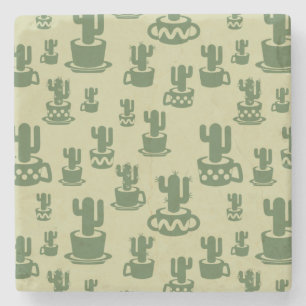 Dessous-de-verre En Pierre Silhouette de cactus succulent en tasses et pots
