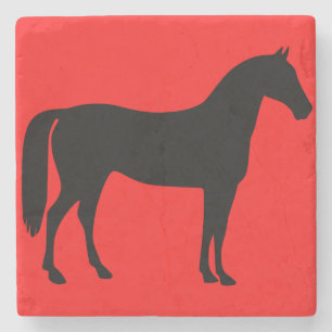 Dessous-de-verre En Pierre Silhouette de Cheval Rouge et Noir