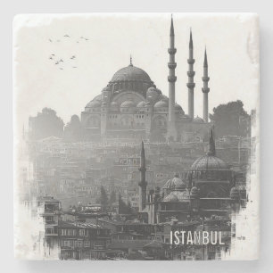 Dessous-de-verre En Pierre Silhouette de la ville d'Istanbul noir et blanc