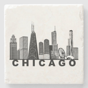 Dessous-de-verre En Pierre Silhouette de l'horizon de Chicago