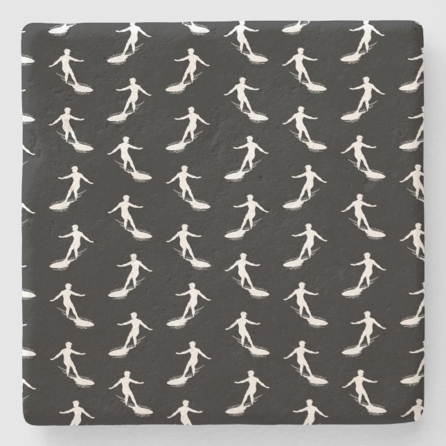 Dessous-de-verre En Pierre Silhouette de surfer surfant avec le motif de (Devant)