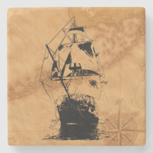 Dessous-de-verre En Pierre Silhouette noire de bateau