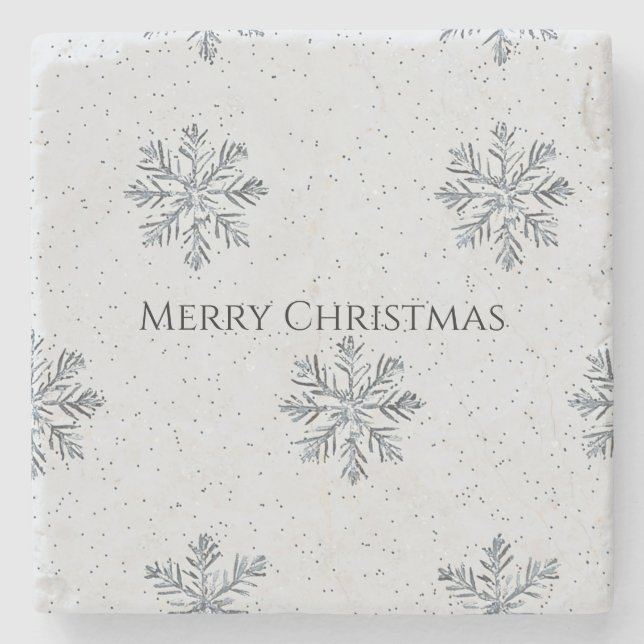 Dessous-de-verre En Pierre Silver Grey Winter Snowflakes Christmas (Devant)