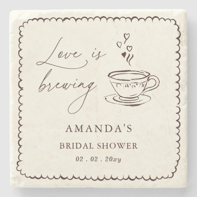 Dessous-de-verre En Pierre Simple Love is Brewing Coffee Bridal Shower  (Devant)