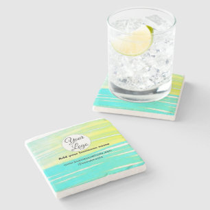 Dessous-de-verre En Pierre simple minimal ajoutez votre logo/design BLEU JAUN