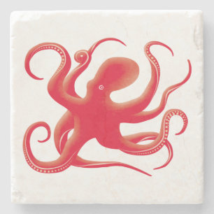 Dessous-de-verre En Pierre Simple rouge vectoriel art octopus Silhouette