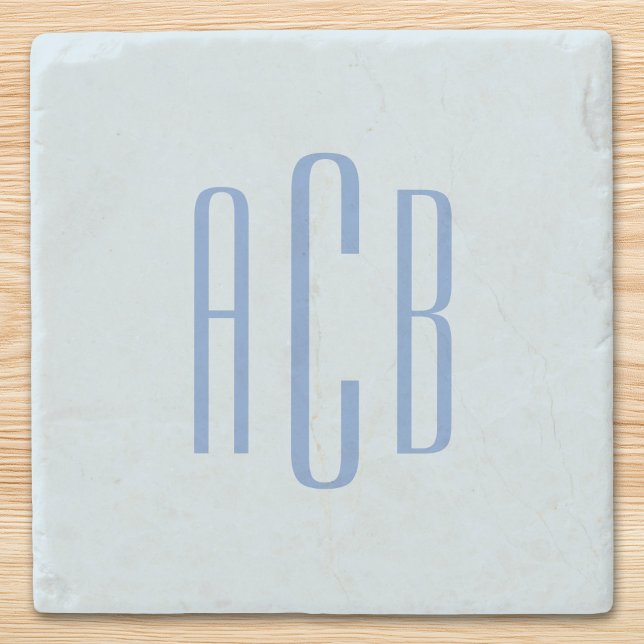 Dessous-de-verre En Pierre Simple Three Letter Blue Monogram (Simple Three Letter Cornflowre Blue Monogram Marble Stone Coaster)