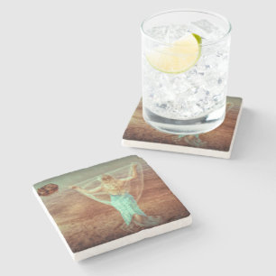 Dessous-de-verre En Pierre Sirène par le brun vintage de Teal de mer