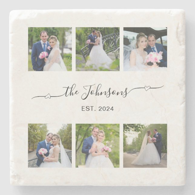 Dessous-de-verre En Pierre Six Wedding Photo Heart Swash Signature  (Devant)