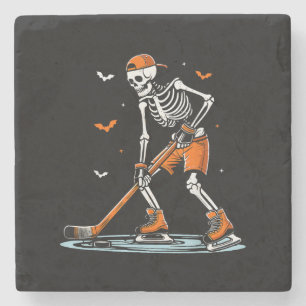 Dessous-de-verre En Pierre Skeleton Hockey sur glace Halloween garçons Drôle