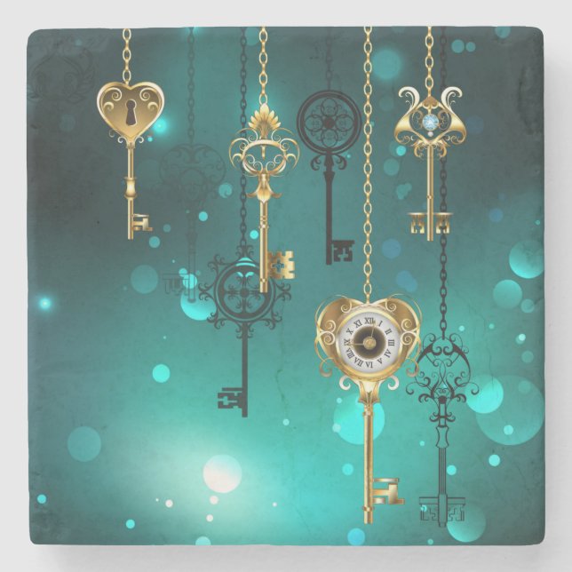 Dessous-de-verre En Pierre Skeleton Keys on Green Background (Devant)