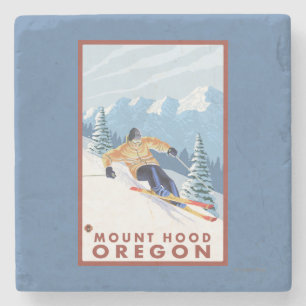 Dessous-de-verre En Pierre Skieur de neige de Downhhill - capot de bâti,