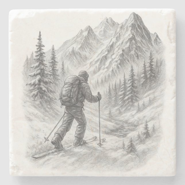 Dessous-de-verre En Pierre Skis de randonnée Stone Coaster (Devant)