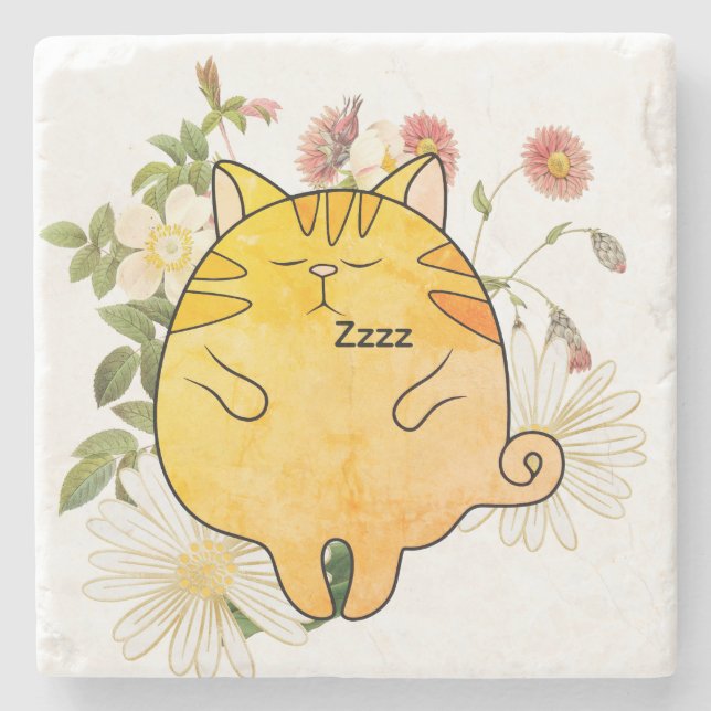 Dessous-de-verre En Pierre Sleepy Ginger Cat (Devant)