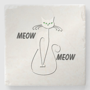 Dessous-de-verre En Pierre Slinky Black Cat Meow Meow Green Eyes sur argent