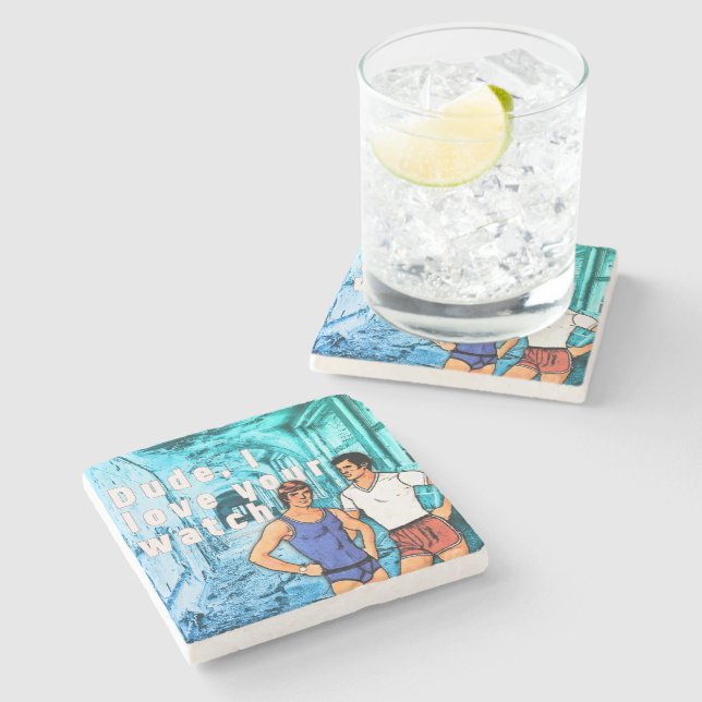 Dessous-de-verre En Pierre SlipperyJoe sous-vêtements deux hommes dessin aban (Côté)