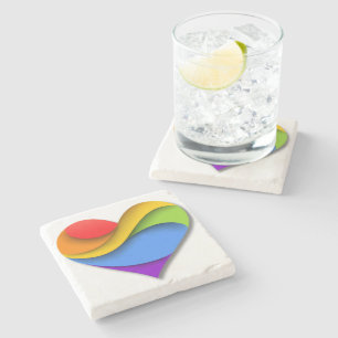 Dessous-de-verre En Pierre SlipperyJoe's cœur en forme de rainbow en couches