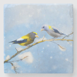 Dessous-de-verre En Pierre Soirée Grosbeak Peinture - Cute Original Chien Art