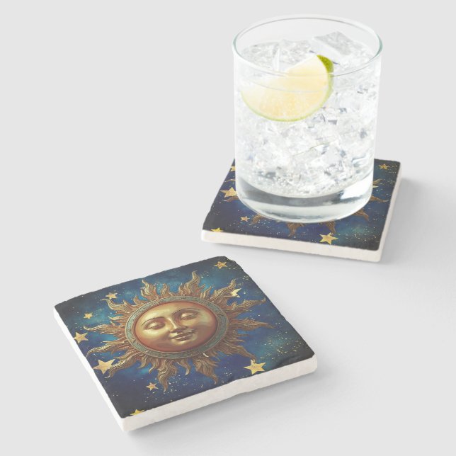 Dessous-de-verre En Pierre Soleil Céleste (Côté)