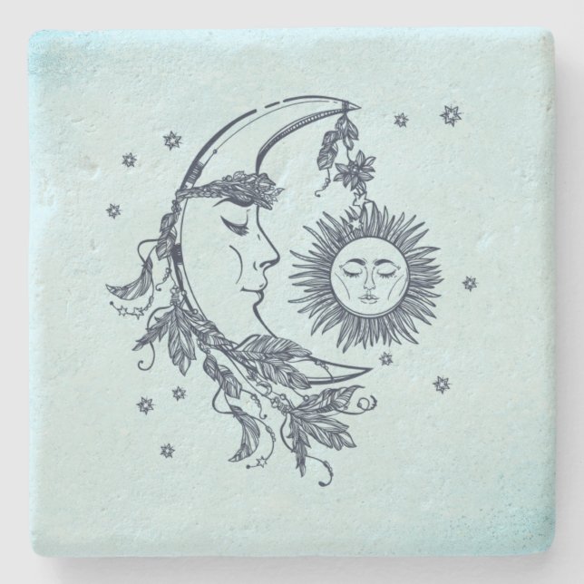 Dessous-de-verre En Pierre Soleil et Lune (Devant)