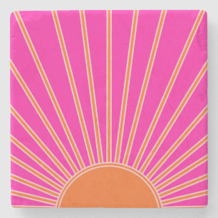 Dessous-de-verre En Pierre Soleil Sunrise Hot Rose Et Orange Preppy Sunshine