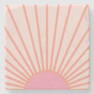 Dessous-de-verre En Pierre Soleil Sunrise rose Abstrait Retro Sunshine