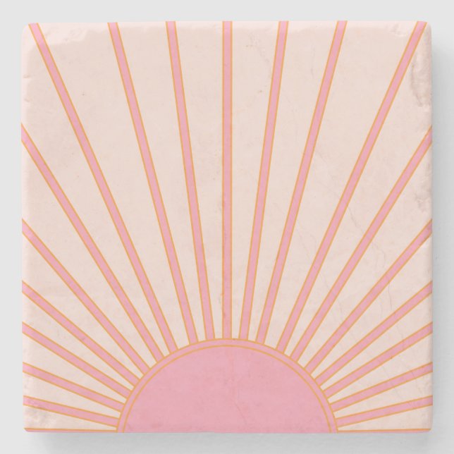 Dessous-de-verre En Pierre Soleil Sunrise rose Abstrait Retro Sunshine (Devant)