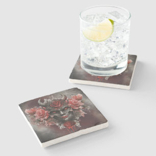 Dessous-de-verre En Pierre sorcellerie   Démon à cornes foncées avec yeux rou