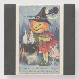 Dessous-de-verre En Pierre Sorcière Citrouille vintage d'Halloween