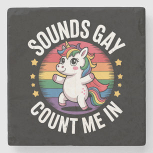 Dessous-de-verre En Pierre Sounds Gay Count Me In Unicorn Rainbow Pride LGBTQ