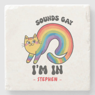 Dessous-de-verre En Pierre Sounds Gay, I’m In - Rainbow Cat LGBTQ Pride