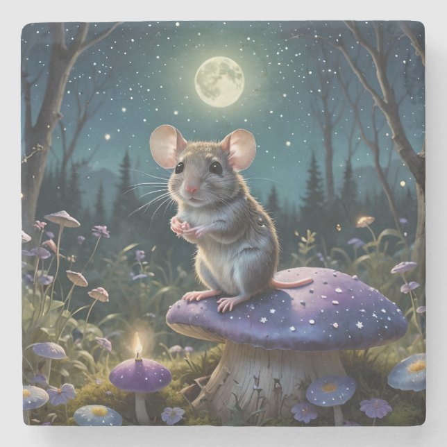 Dessous-de-verre En Pierre Souris mûre au champignon au clair de lune (Devant)