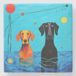 Dessous-de-verre En Pierre Sous l'Horizon Bleu - Chiens surréalistes et color