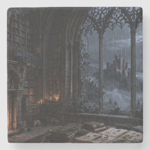 Dessous-de-verre En Pierre Sous-verre à fenêtre en arc de bibliothèque gothiq