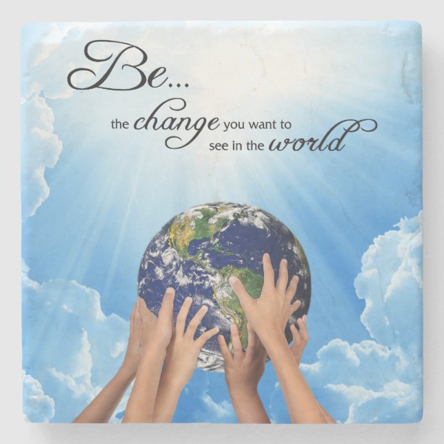 Dessous-de-verre En Pierre Soyez le changement - Gandhi Magnet (Devant)