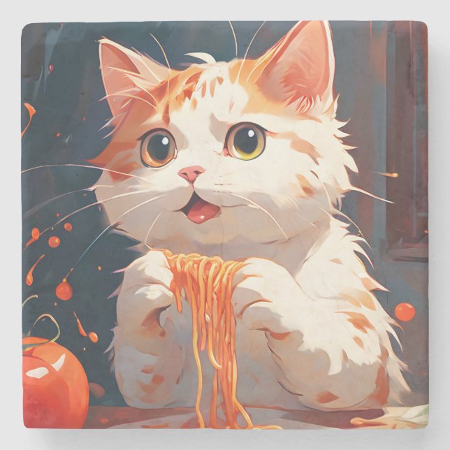 Dessous-de-verre En Pierre Spaghetti mangeur de chat (Devant)