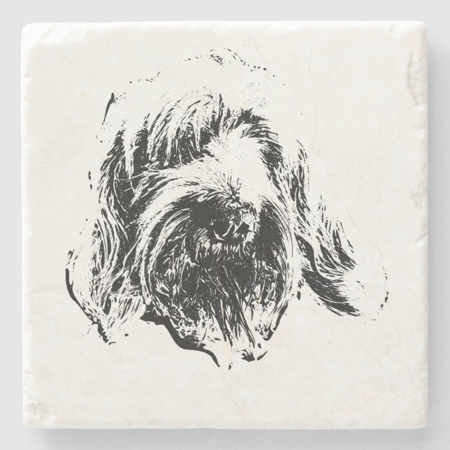 Dessous-de-verre En Pierre Spinone Dog Coaster – Black & White Ink Headshot (Devant)
