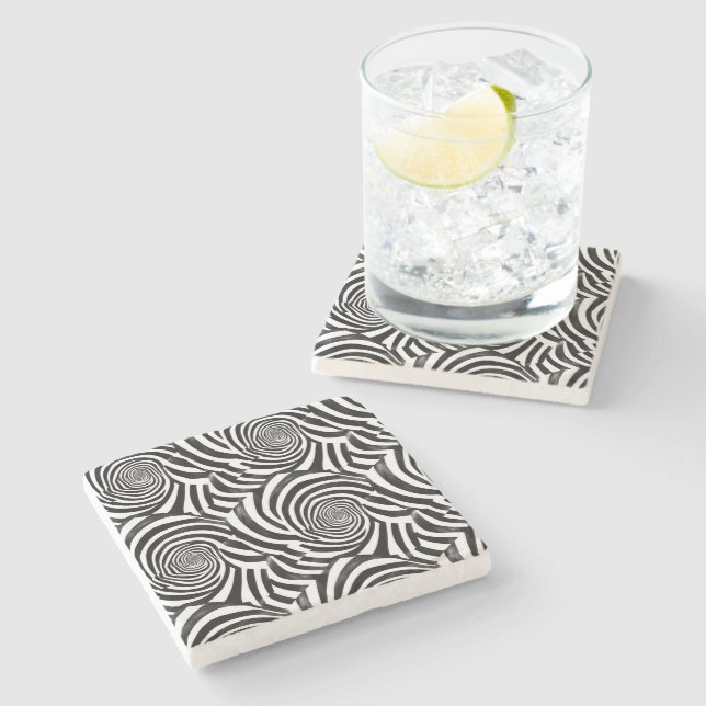 Dessous-de-verre En Pierre Spirales Noir Blanc (Côté)