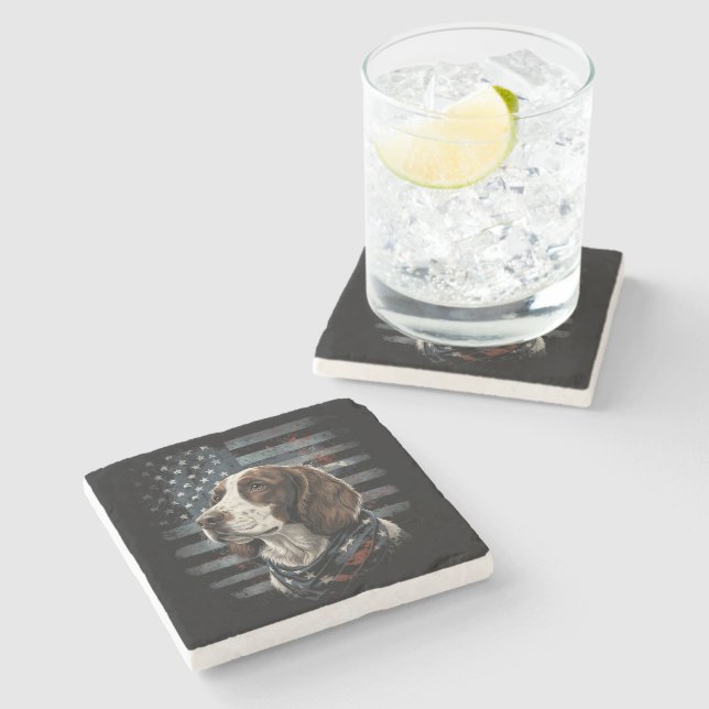 Dessous-de-verre En Pierre Springer Spaniel Chien Drapeau Américain (Côté)