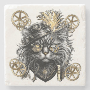 Dessous-de-verre En Pierre Spunky Paws Le Chat Steampunk Funky