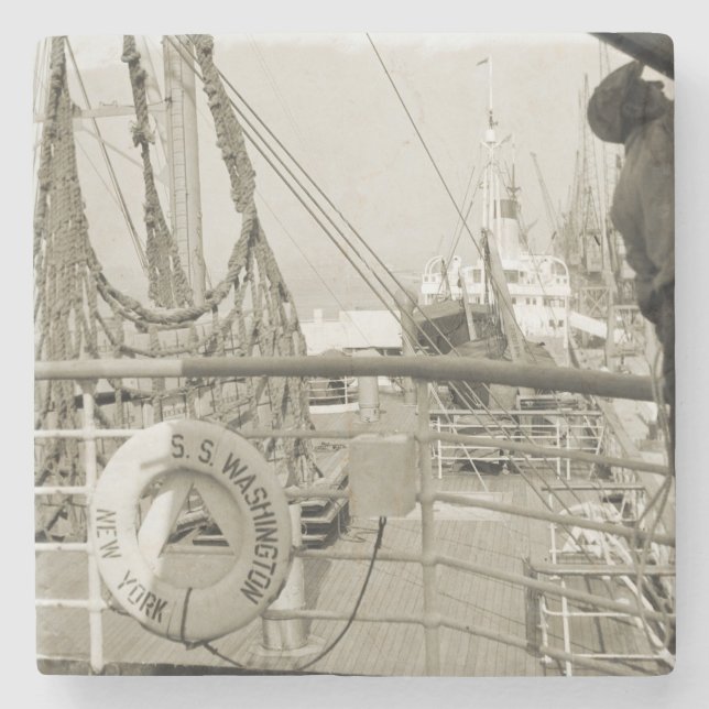 Dessous-de-verre En Pierre SS Washington Luxury Liner Cruise Ship 1930's Deck (Devant)