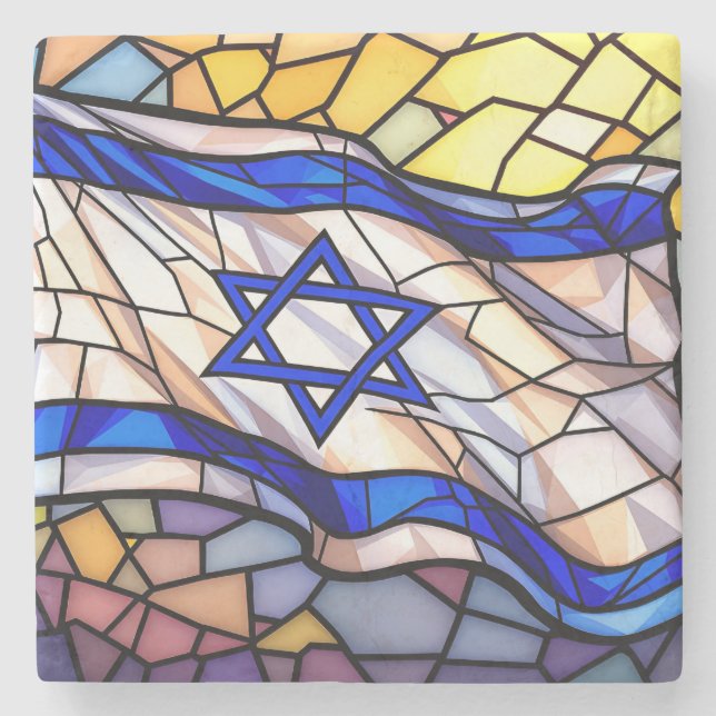 Dessous-de-verre En Pierre Stained Glass Israel Flag Mosaic Judaica Art  (Devant)