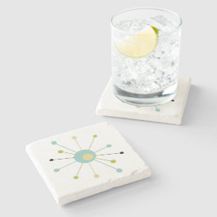 Dessous-de-verre En Pierre Starburst atomique Aqua Bleu Jaune Mid Mod