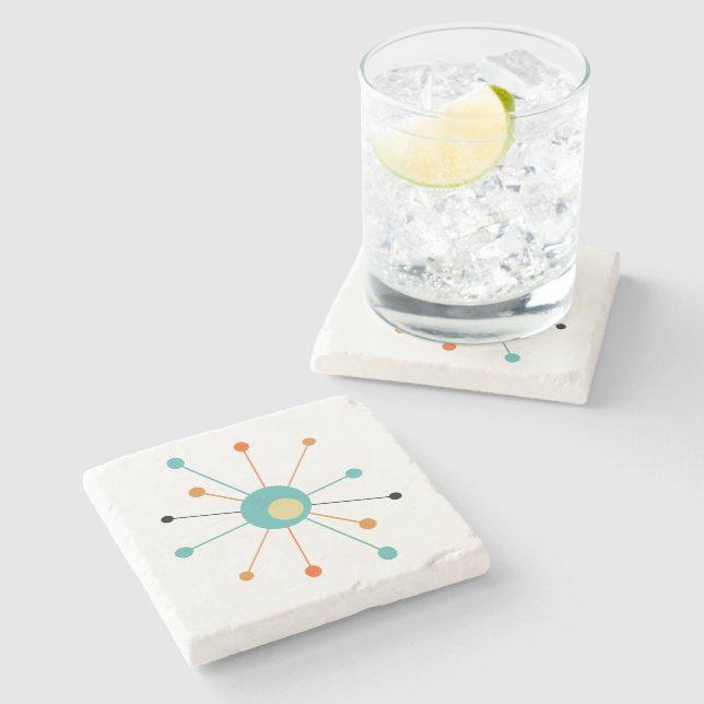 Dessous-de-verre En Pierre Starburst atomique orange Turquoise milieu de la m (Côté)