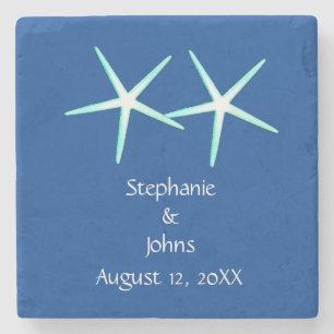 Dessous-de-verre En Pierre Starfish Cute Couple Bleu Blanc Mariages nautiques